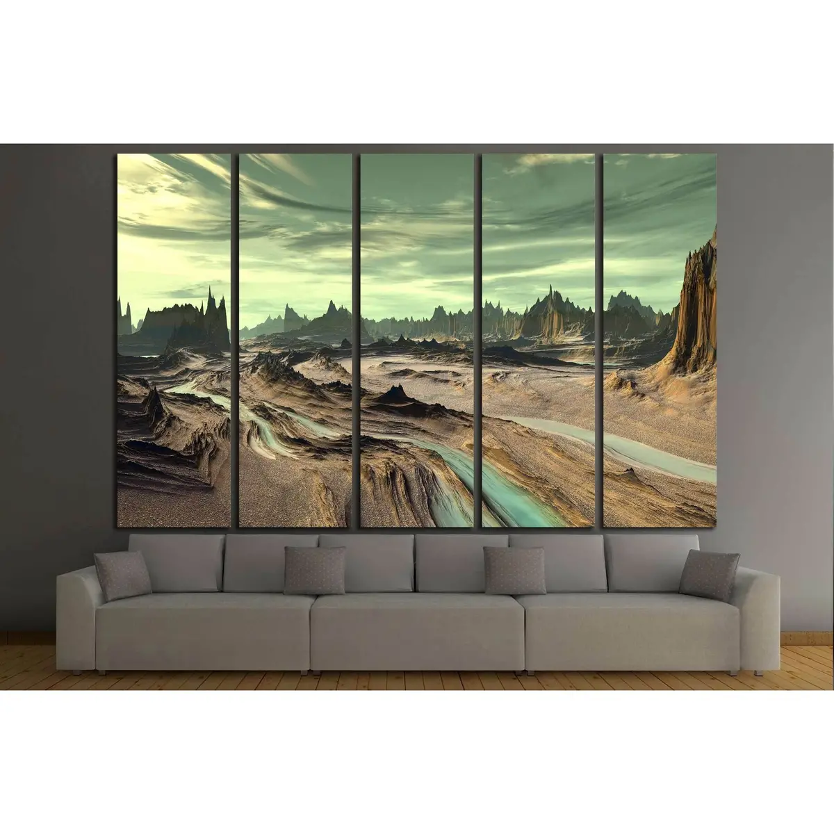 Extraterrestrial Landscape 3D Art Print – Ready-to-Hang Canvas Wall Decor Featuring Alien Rock Formations and Serene Lake - Image 3
