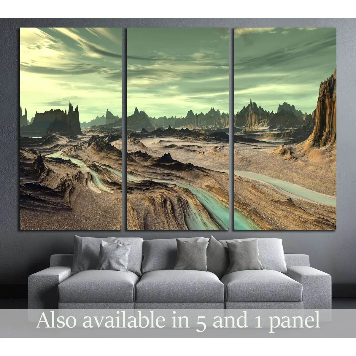 Alien Planet - 3D Rendered Computer Artwork. Rocks And Lake №2932 Ready To Hang Canvas Print 5