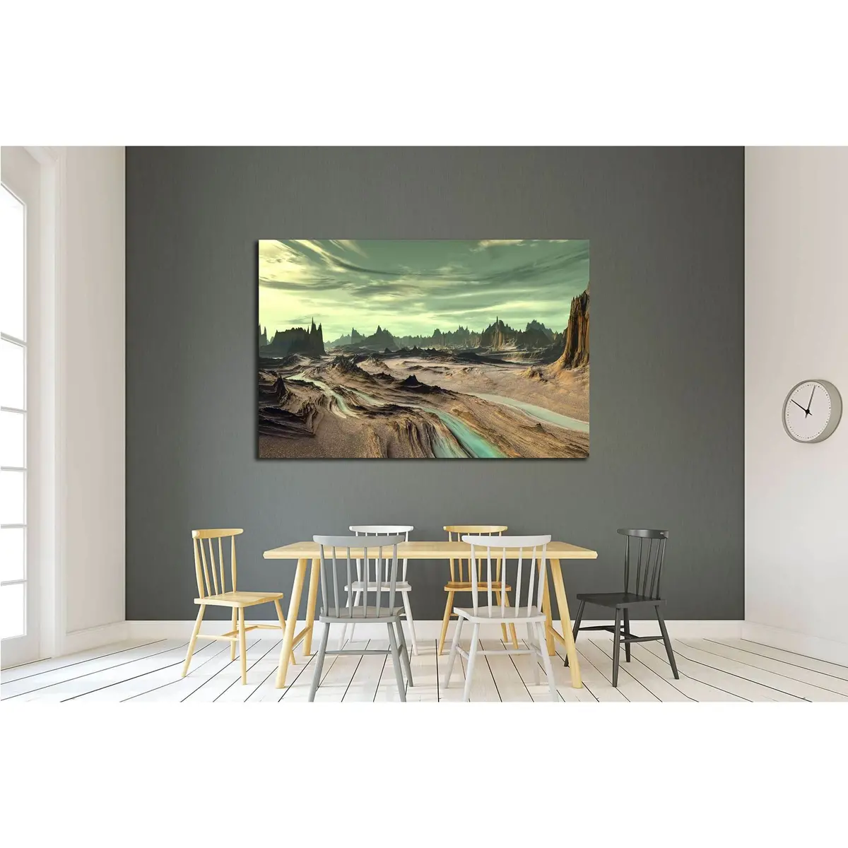 Alien Planet - 3D Rendered Computer Artwork. Rocks And Lake №2932 Ready To Hang Canvas Print 3