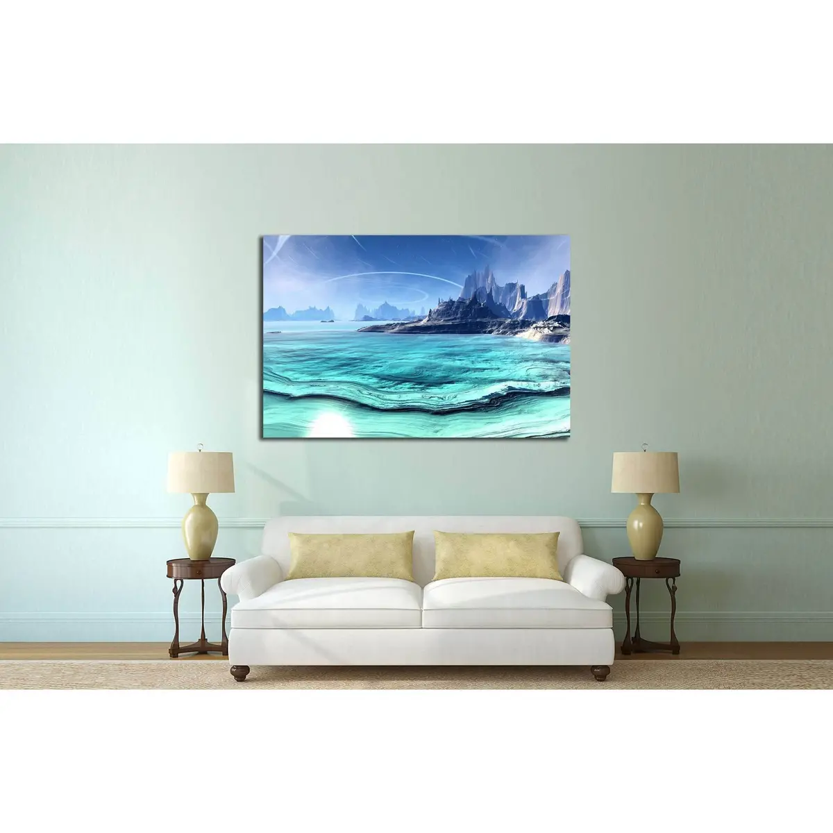 Alien Planet - 3D Rendered Computer Artwork. Rocks And Lake №2934 Ready To Hang Canvas Print 3