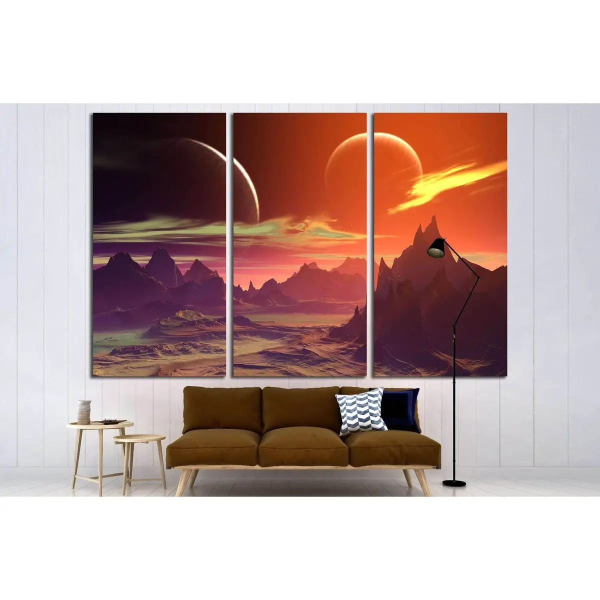 Alien Planet - 3D Rendered Computer Artwork. Rocks And Moon №2933 Ready To Hang Canvas Print 5