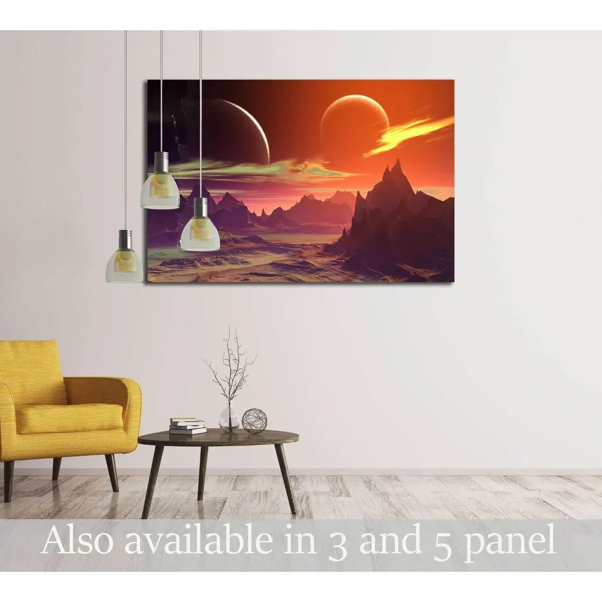 Alien Planet - 3D Rendered Computer Artwork. Rocks And Moon №2933 Ready To Hang Canvas Print 1