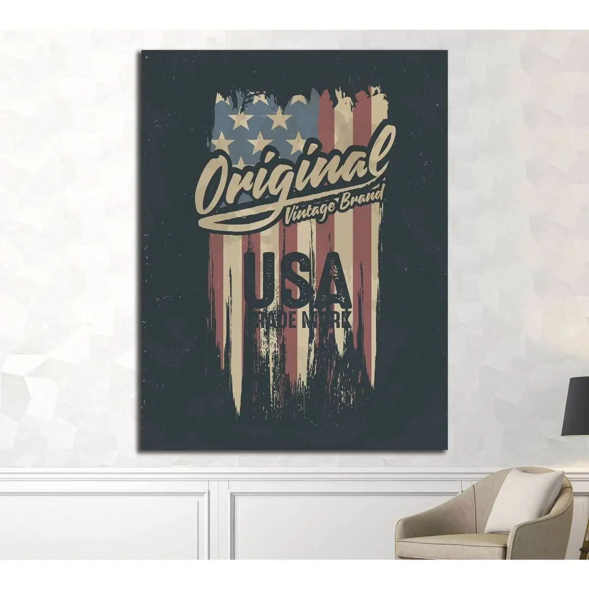 American Broken Flag Vintage Flag Design Original Tee Print Design №4577 Ready To Hang Canvas Print 1
