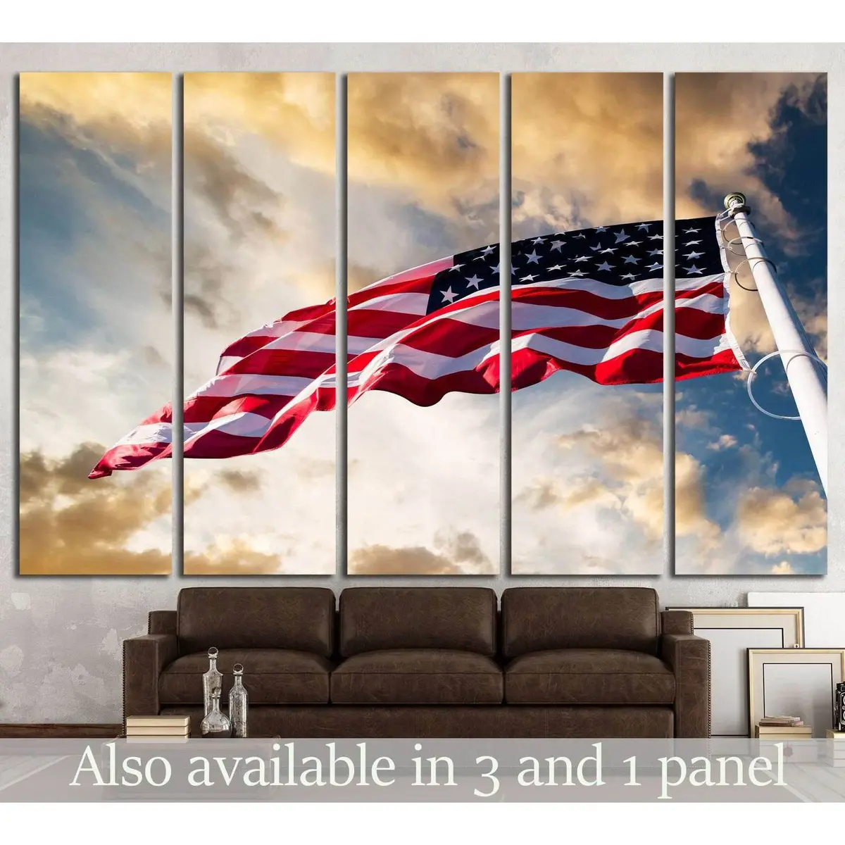 Patriotic Sky-Background American Flag Canvas Wall Art №1293