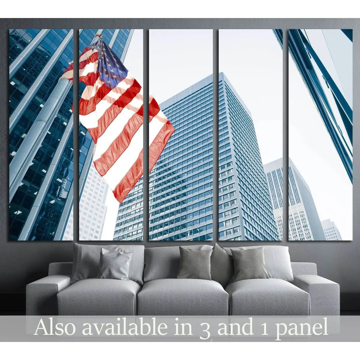 Ready-to-Hang American Flag Canvas Wall Decor with Urban Blue Architecture Theme