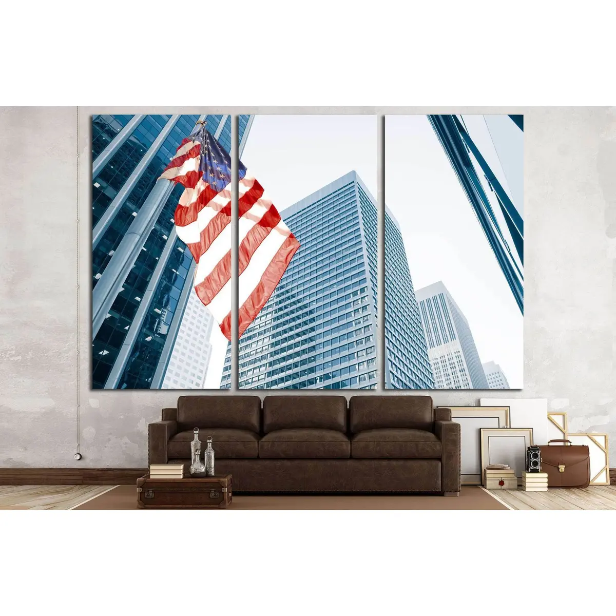 American Flag On Blue Building №1288 Ready To Hang Canvas Print 5