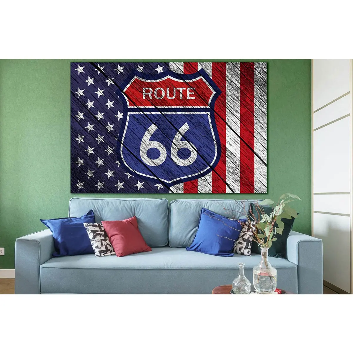 American Flag Route 66 On Old Wood №Sl1201 Ready To Hang Canvas Print 2