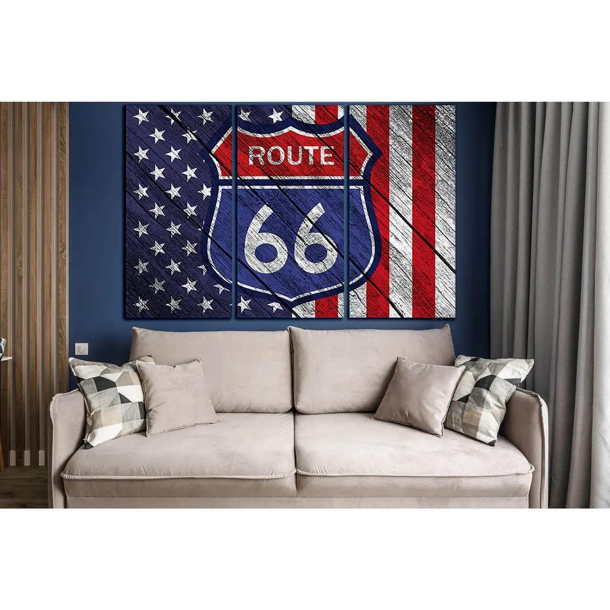 American Flag Route 66 On Old Wood №Sl1201 Ready To Hang Canvas Print 5