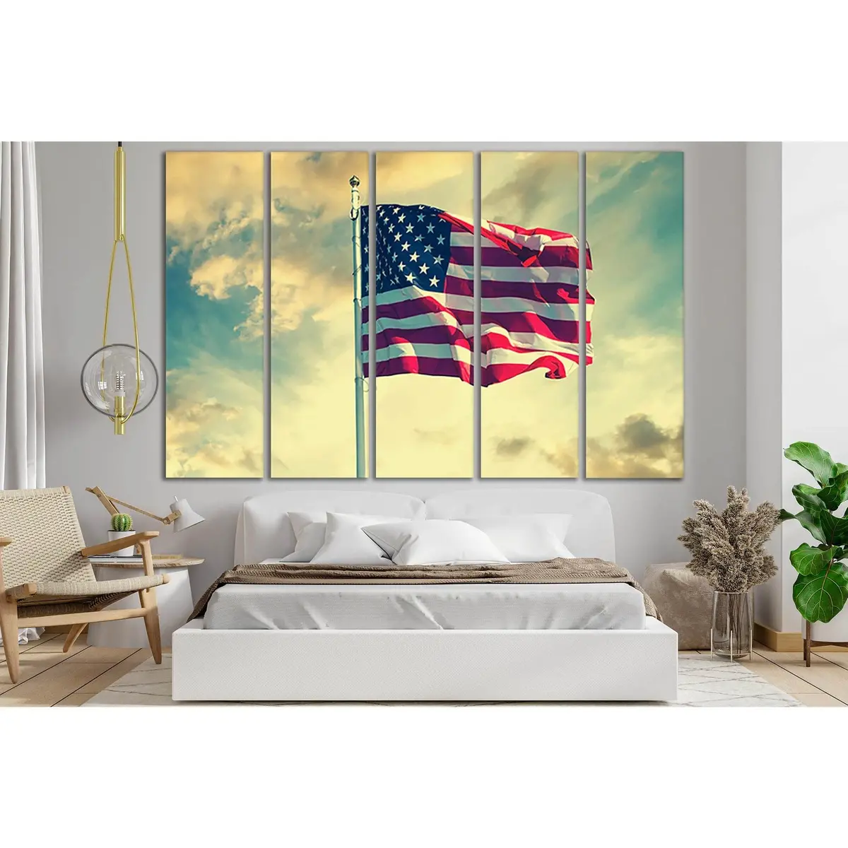 Patriotic American Flag Canvas Wall Art – Waving in the Sky, Ready-to-Hang Print