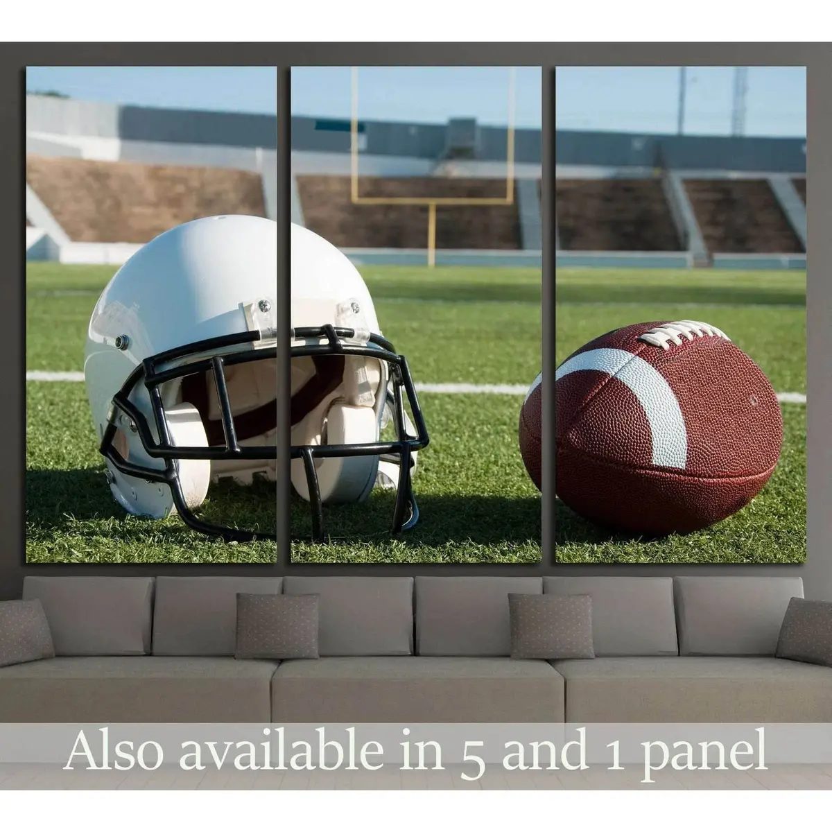 American Football And Helmet On Field With Goal Post In Background №2113 Ready To Hang Canvas Print 5