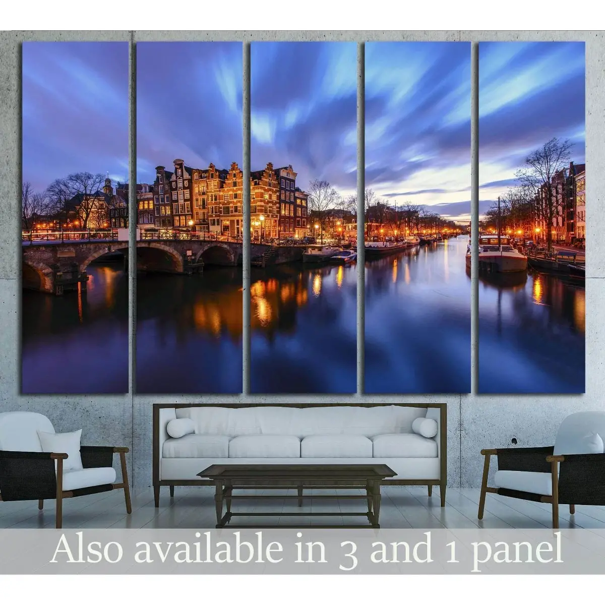 Amsterdam Canal Twilight Canvas Wall Art – Ready-to-Hang Print #2201