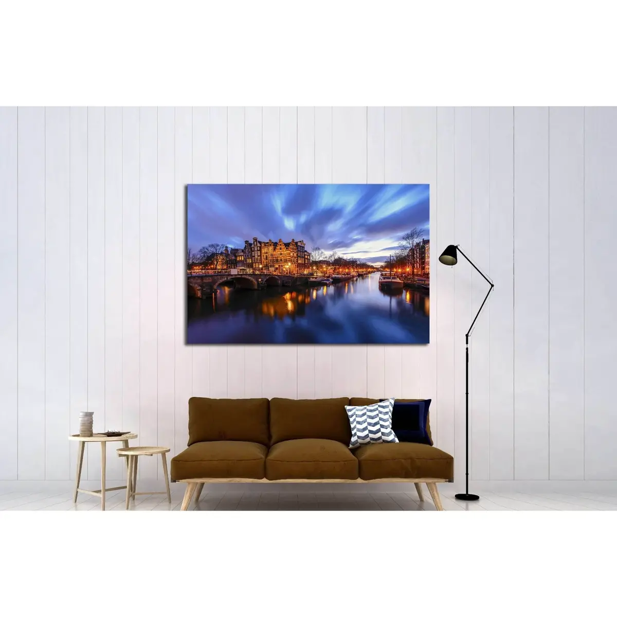 Amsterdam Canal During Twilight Time №2201 Ready To Hang Canvas Print 3