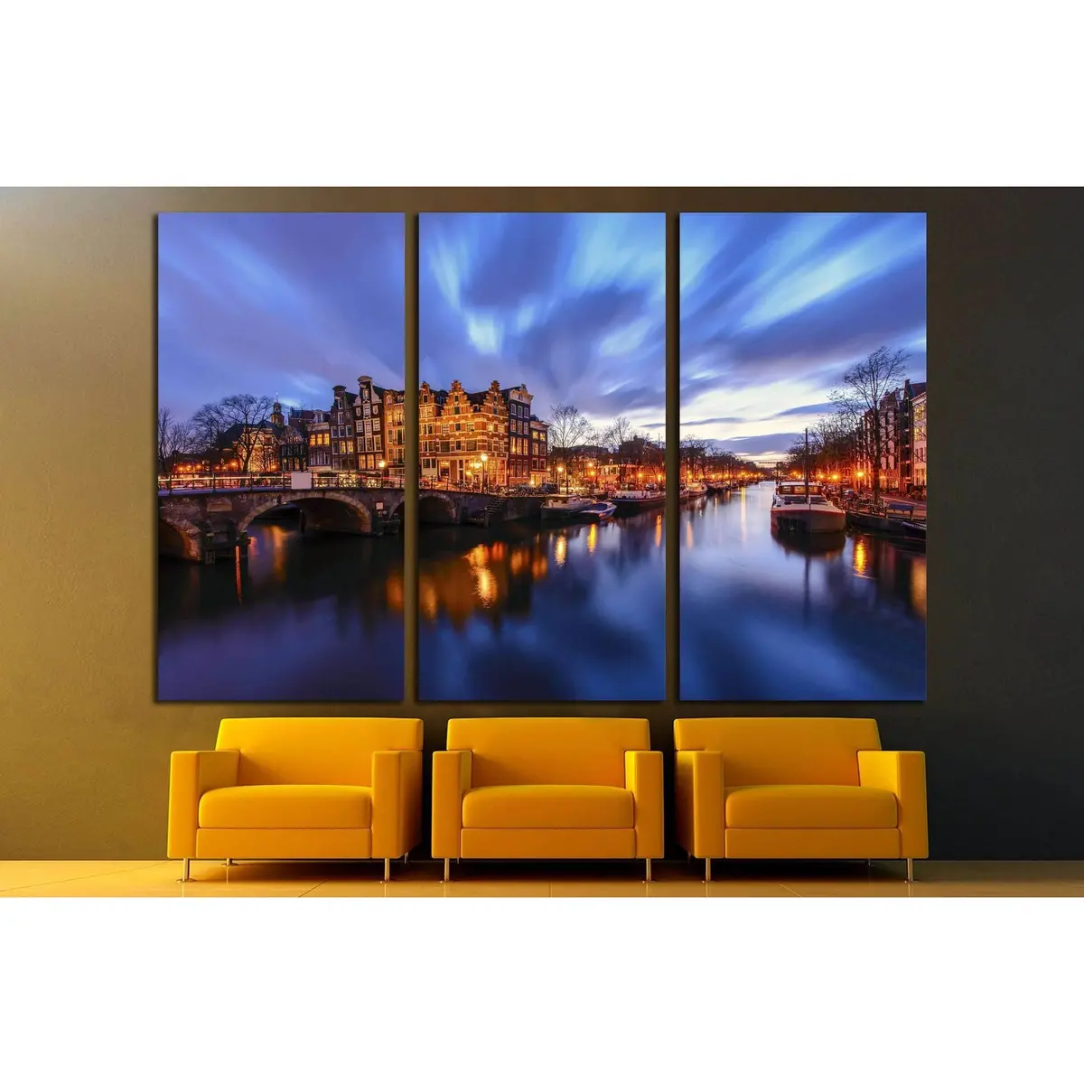 Amsterdam Canal During Twilight Time №2201 Ready To Hang Canvas Print 5