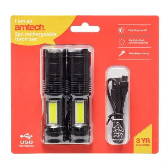 Amtech Rechargeable Torch, 2 Pack 1