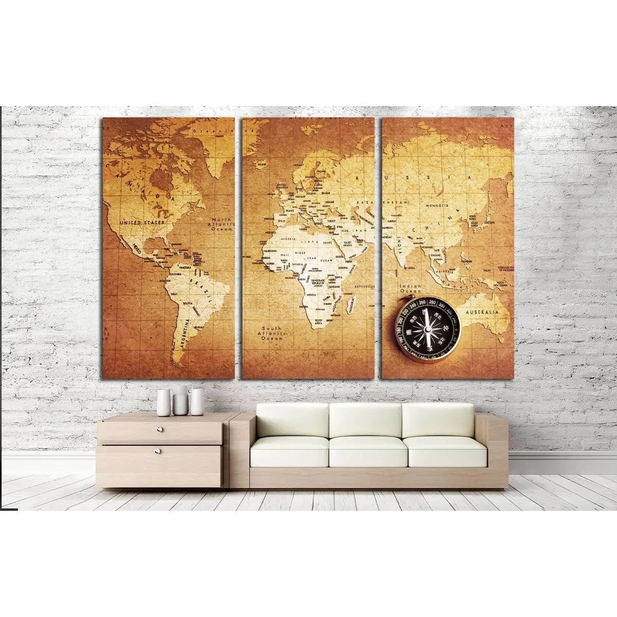 An Old Brass Compass On A Treasure Map Background №2812 Ready To Hang Canvas Print 5