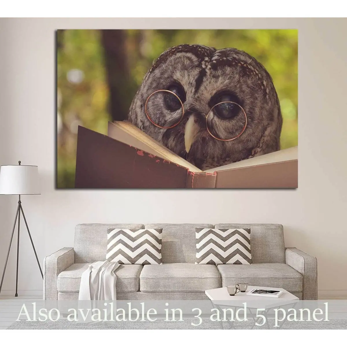 An Owl Animal With Glasses Is Reading A Book In The Woods №1849 Ready To Hang Canvas Print 1