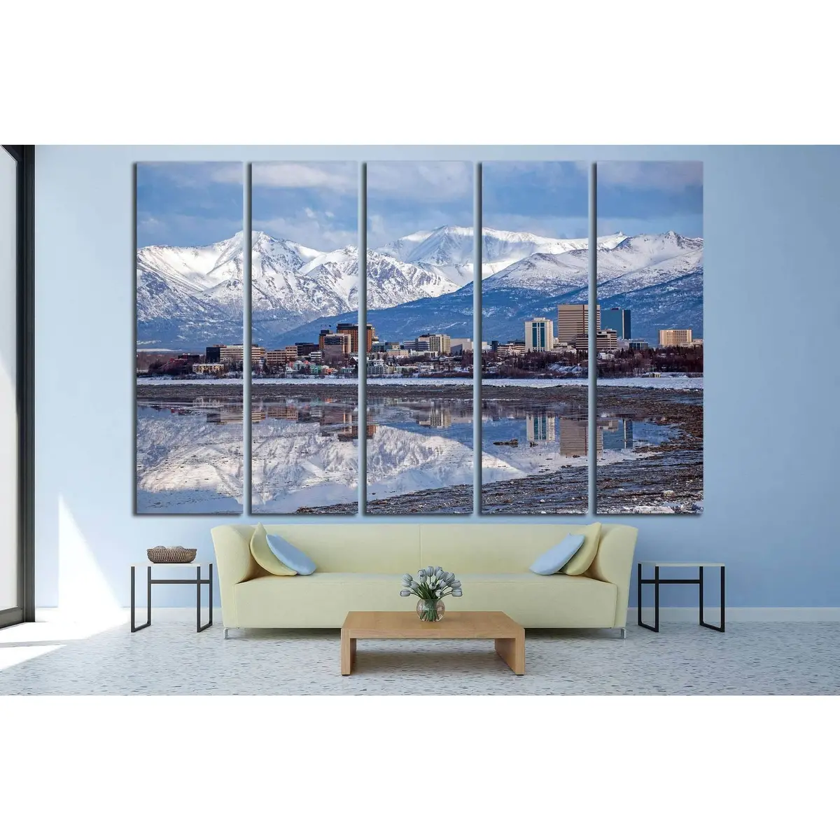 Anchorage Winter Skyline Reflection Canvas Wall Art – Ready-to-Hang Print #1751 - Image 3