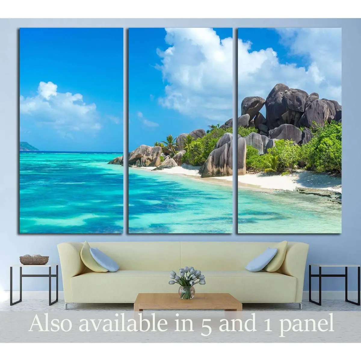Anse Source D'argent - Granite Rocks At Beautiful Beach On Tropical Island La Digue In Seychelles №3090 Ready To Hang Canvas Print 5