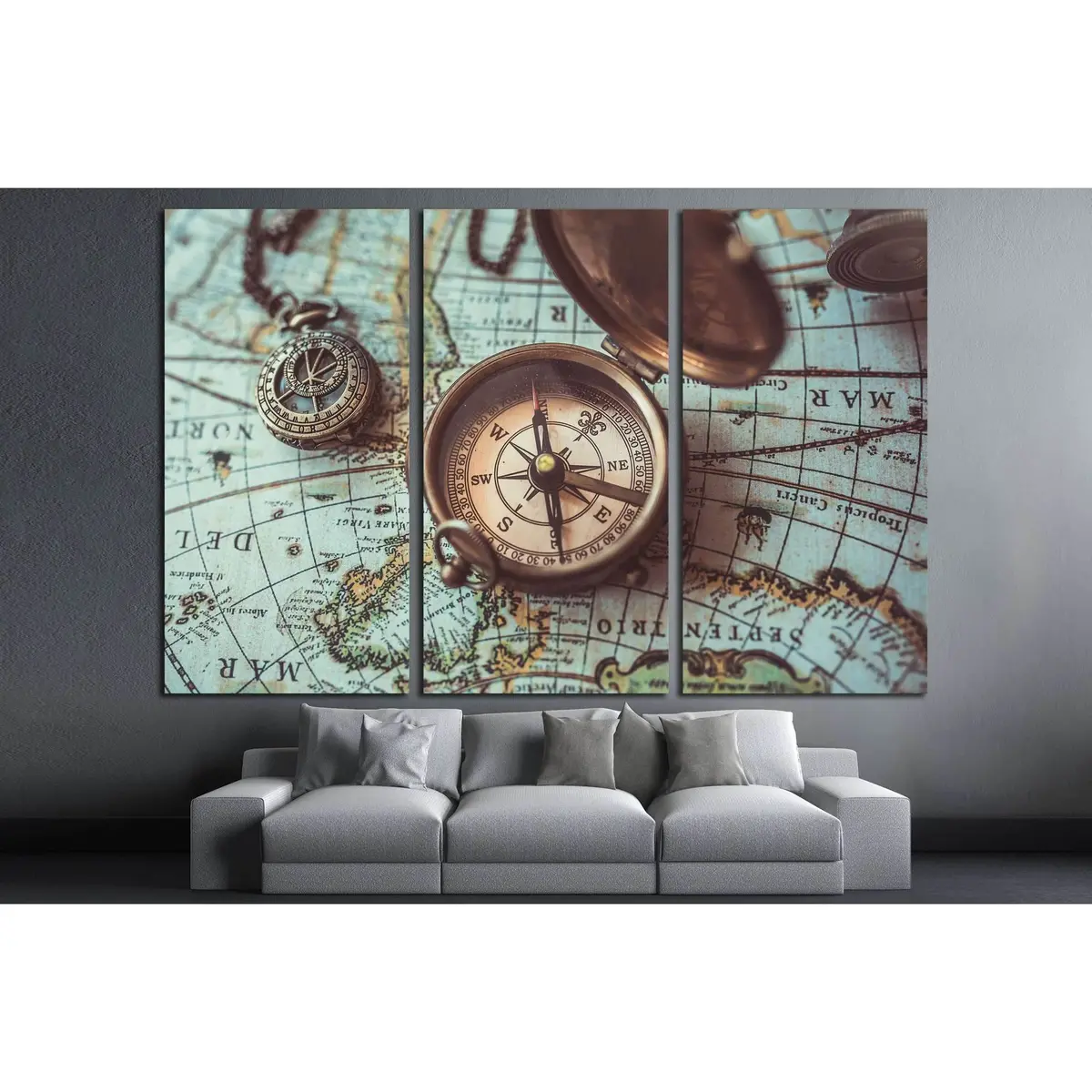 Antique Bronze Emblem Compass, Mini Compass Necklace Pendant And Binocular Telescopes №2818 Ready To Hang Canvas Print 5