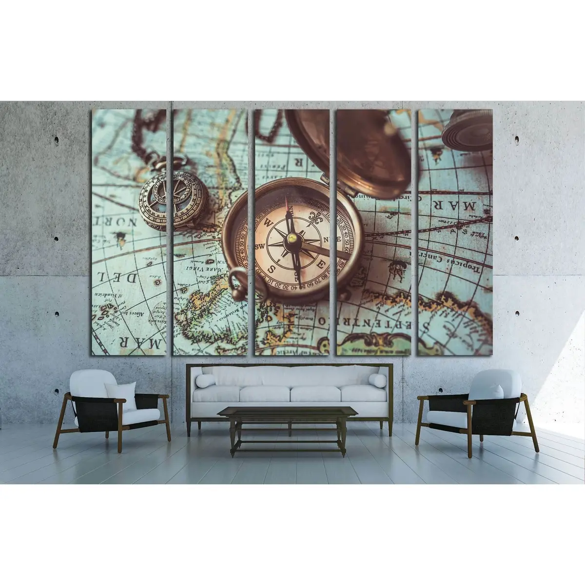 Vintage Bronze Compass Pendant Necklace Featuring Binocular Telescope Design – Ready-to-Hang Canvas Wall Art #2818 - Image 3