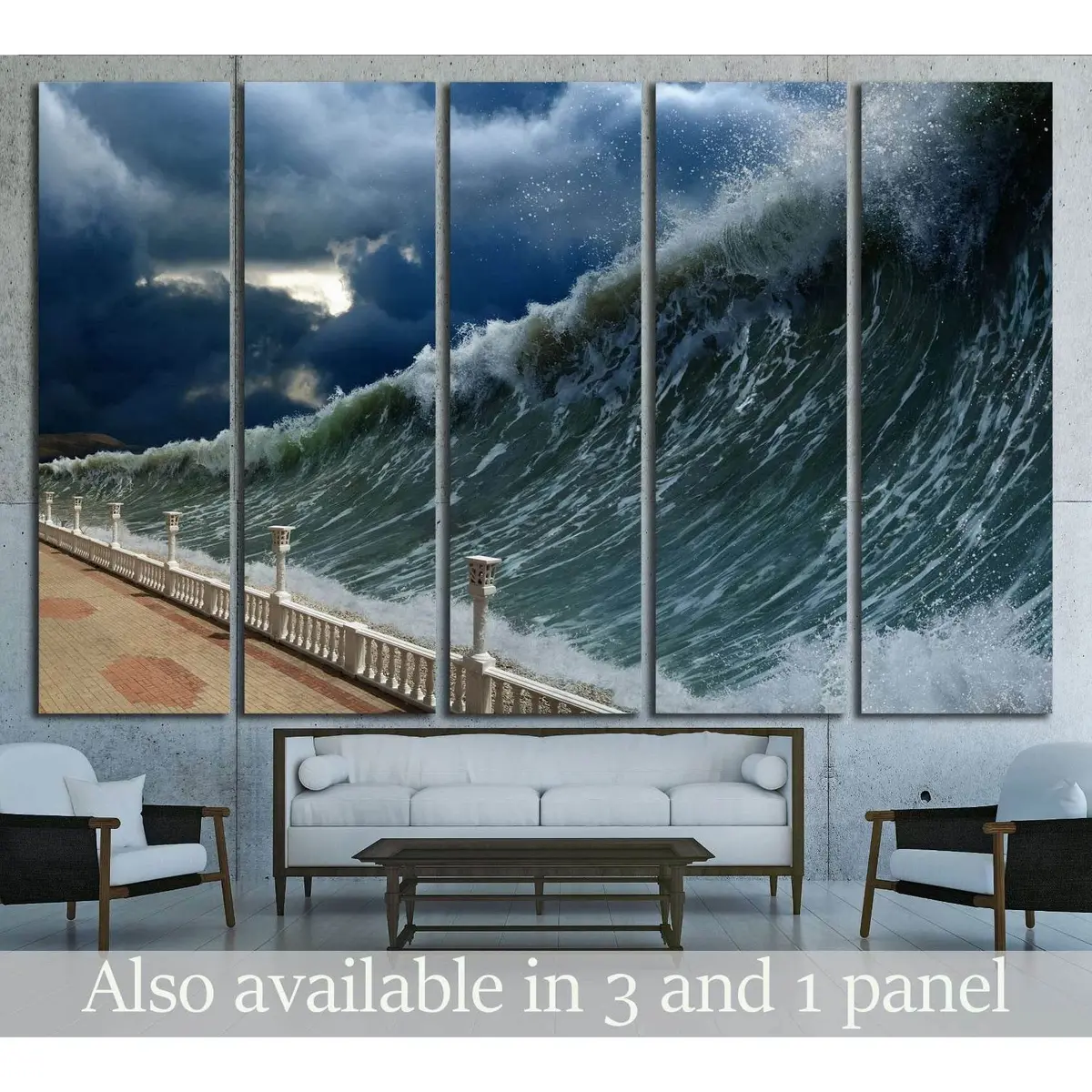 Apocalyptic Tsunami Canvas Art – Stormy Ocean Wall Decor with Ready-to-Hang Design