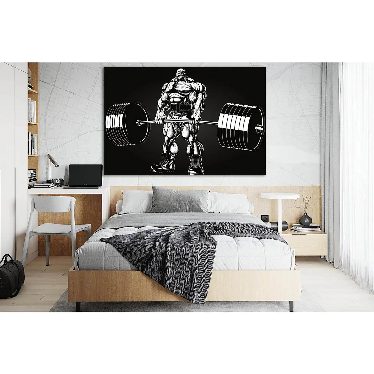 Art Black And White Bodybuilder Picture №Sl924 Ready To Hang Canvas Print 2