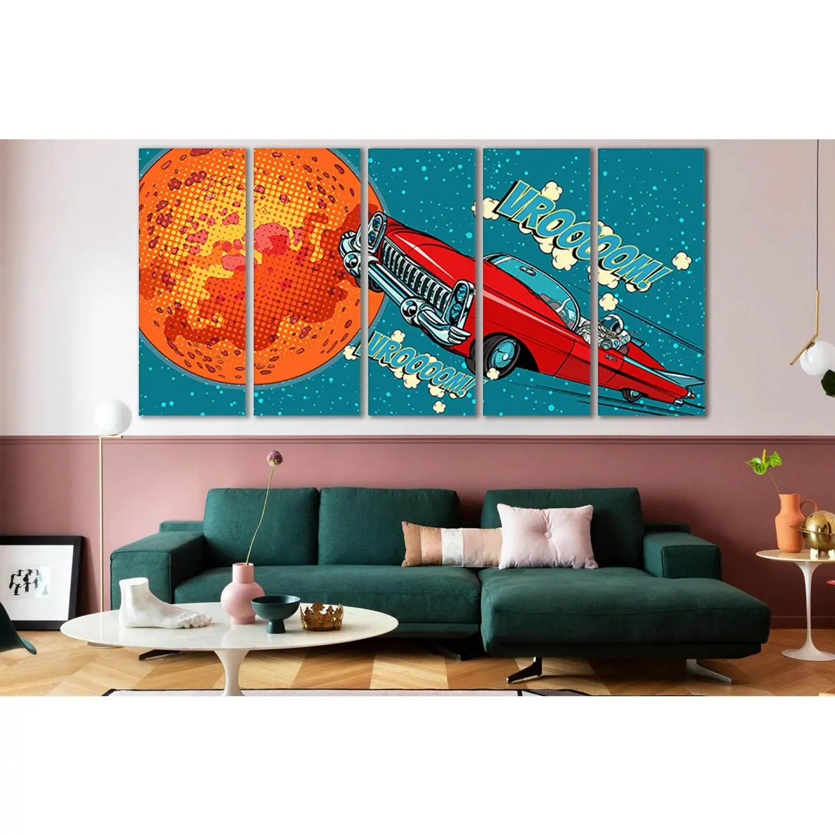 Pop Art Canvas Print: Astronaut Driving a Car on Mars – Ready-to-Hang Wall Art SL536