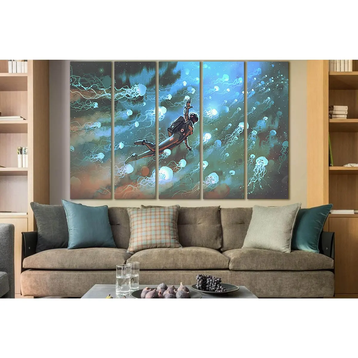 Astronaut and Bioluminescent Jellyfish in Cosmic Space – SL1252 Ready-to-Hang Canvas Art - Image 3