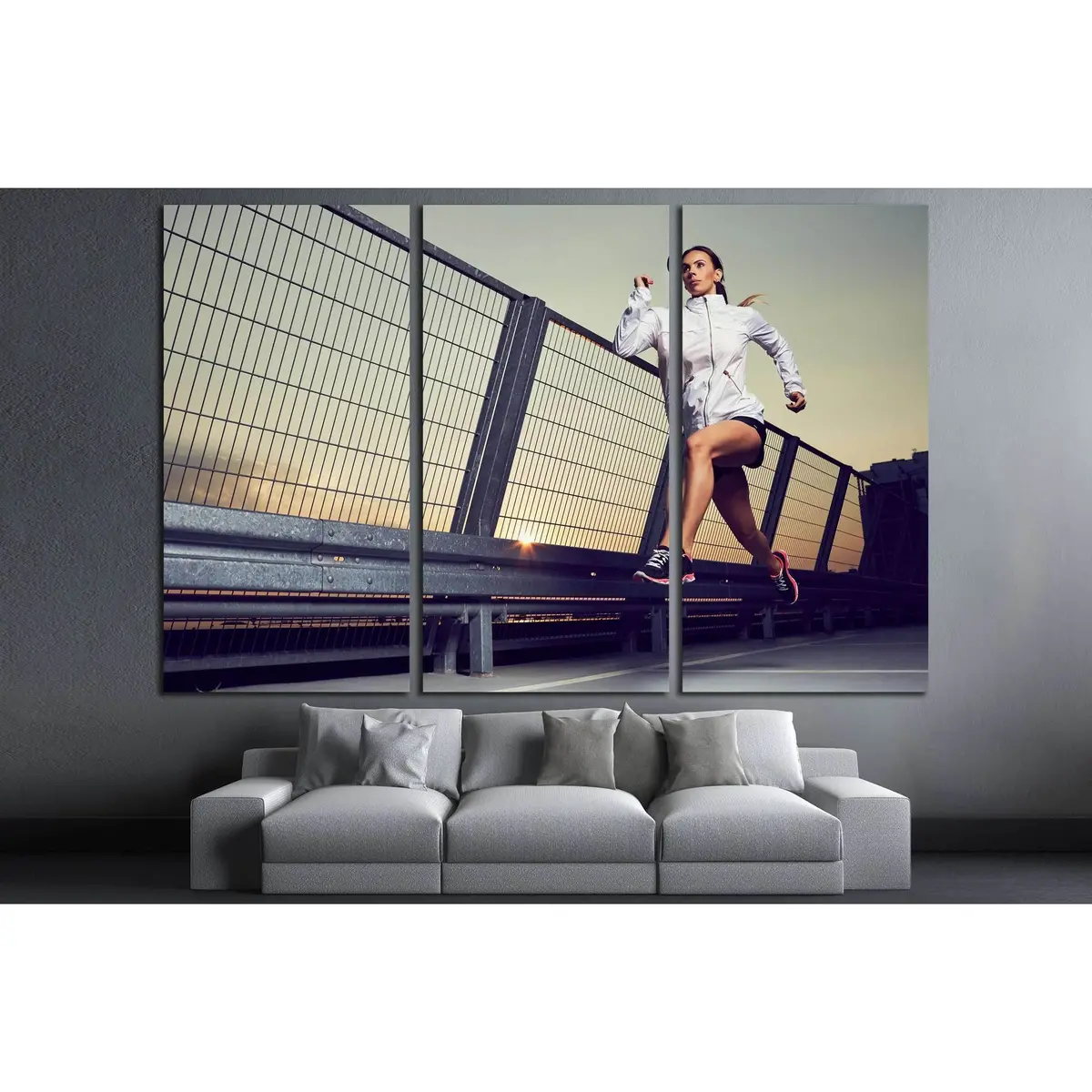 Athletic Woman Running During Sunset On Rooftop Of Parking, Garage №3255 Ready To Hang Canvas Print 5
