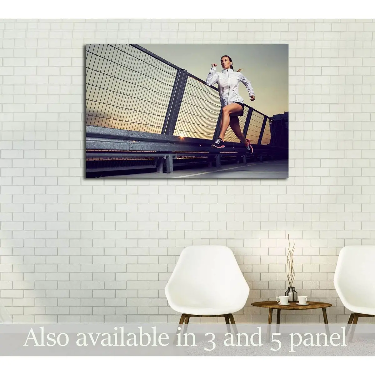 Athletic Woman Running During Sunset On Rooftop Of Parking, Garage №3255 Ready To Hang Canvas Print 1