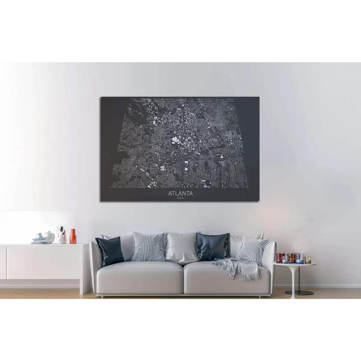Atlanta Map, Satellite View, United States №1826 Ready To Hang Canvas Print 3