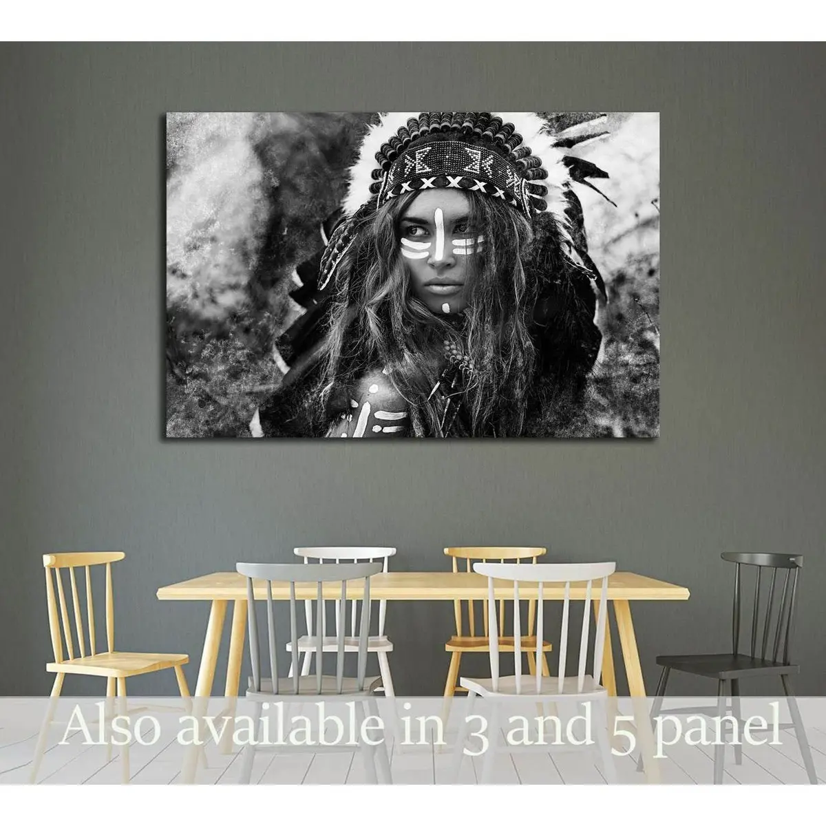 Attractive Young Woman In Chieftain. Black And White Portrait. Indian Style №2769 Ready To Hang Canvas Print 1