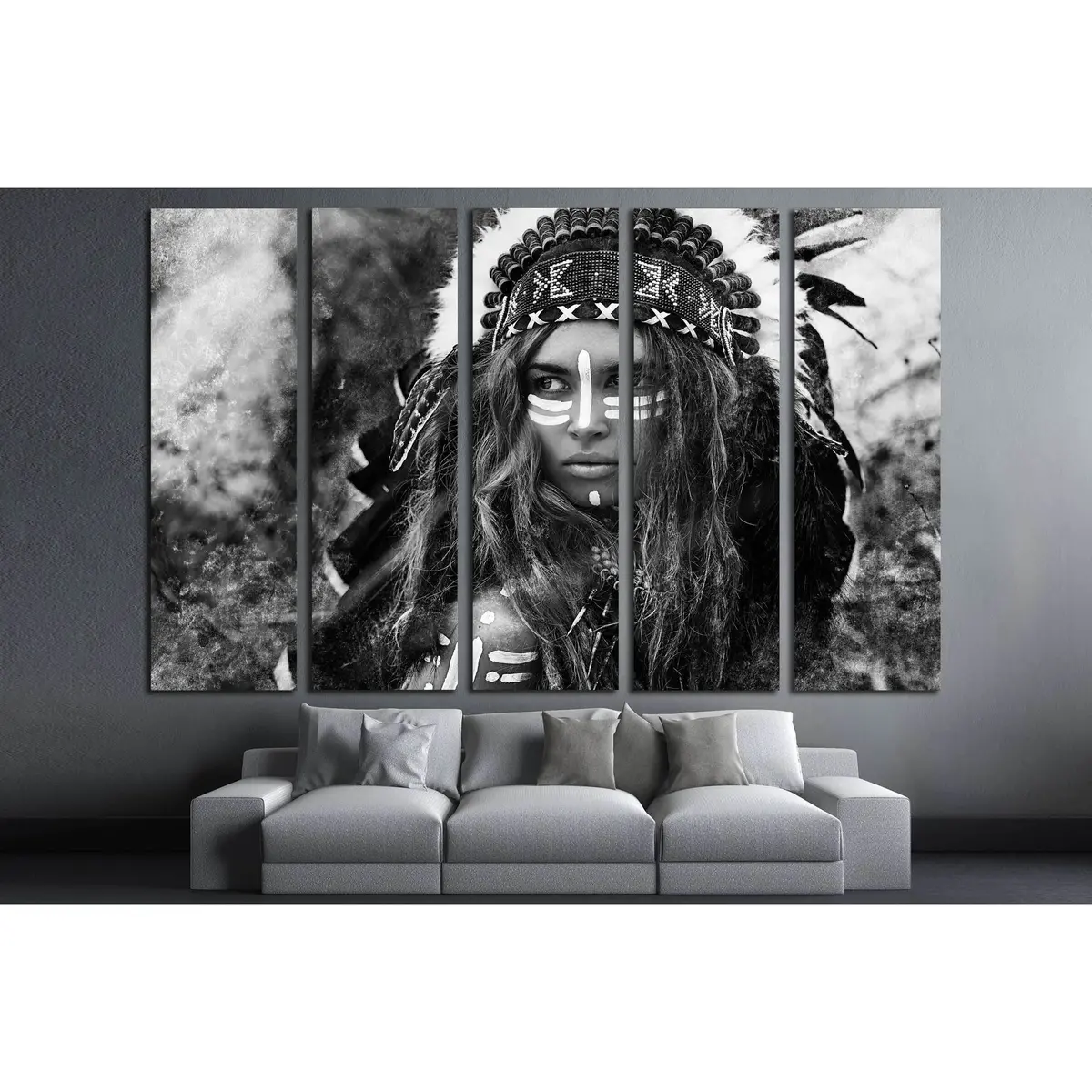 Black and White Indian Woman Portrait – Chief-Inspired Canvas Wall Art, Ready to Hang - Image 3