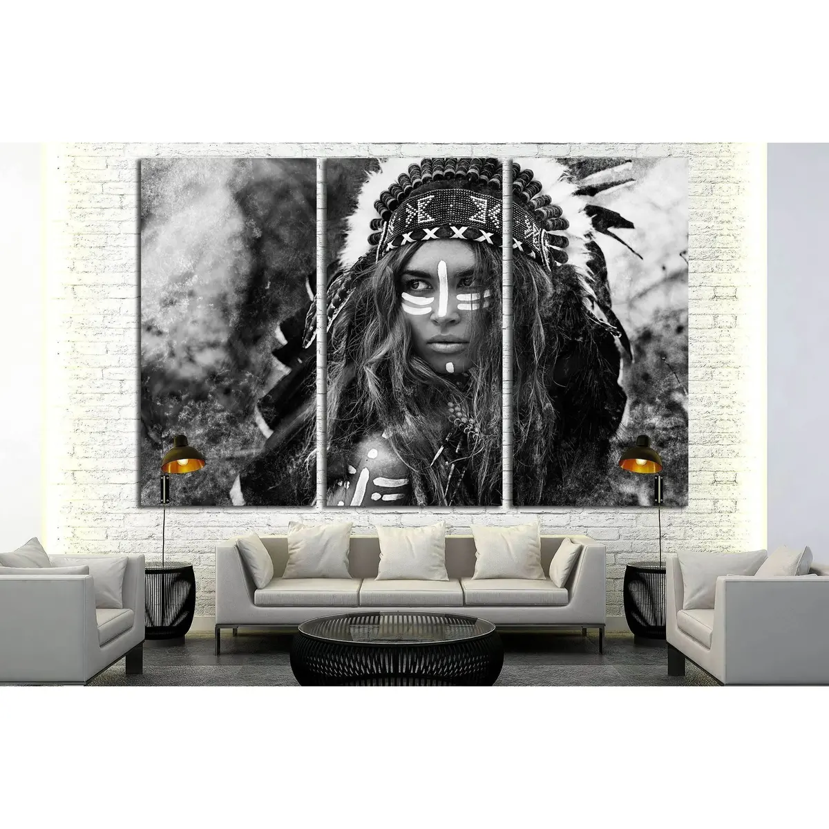 Attractive Young Woman In Chieftain. Black And White Portrait. Indian Style №2769 Ready To Hang Canvas Print 5