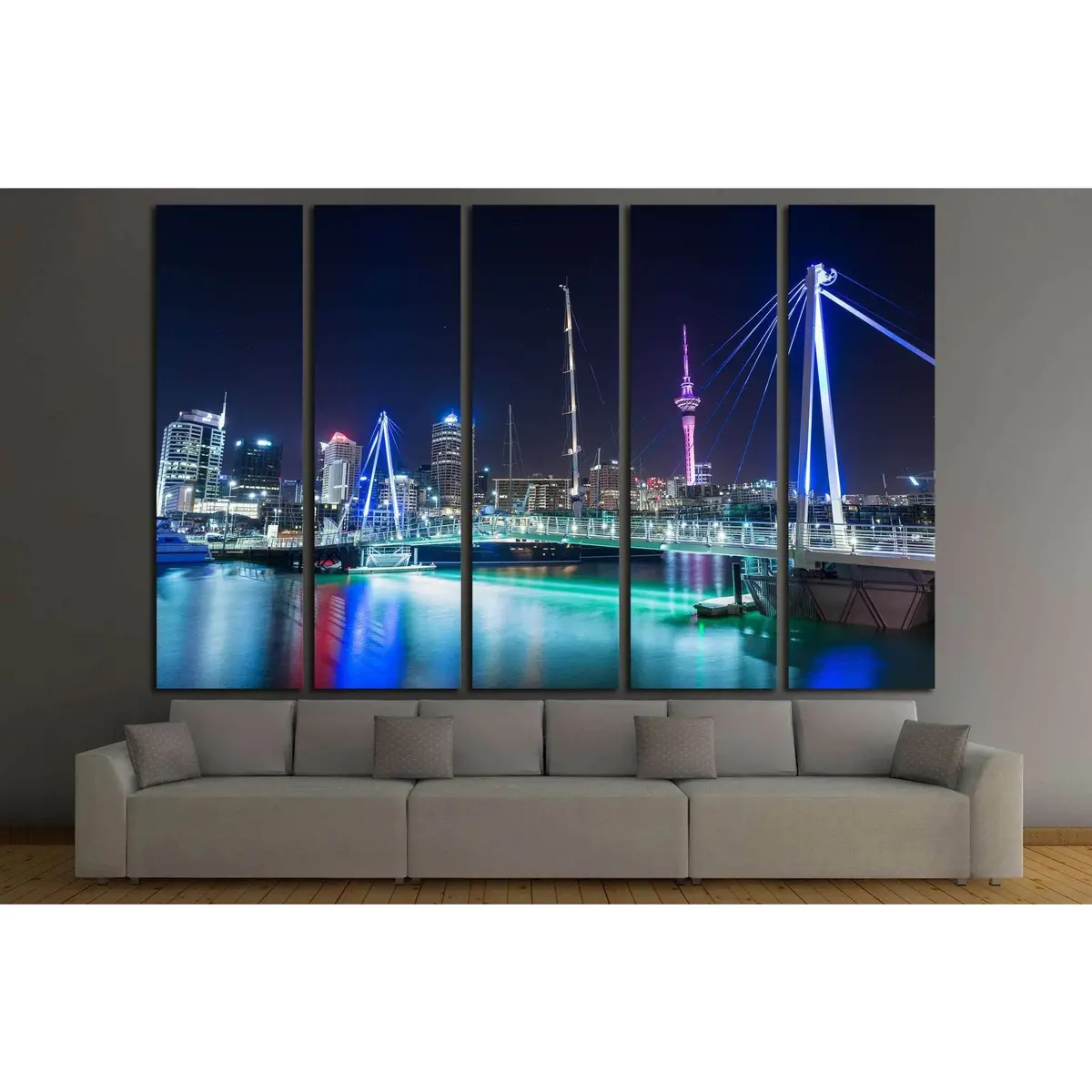 Auckland Night Skyline Featuring Sky Tower – Ready-to-Hang Canvas Wall Art - Image 2