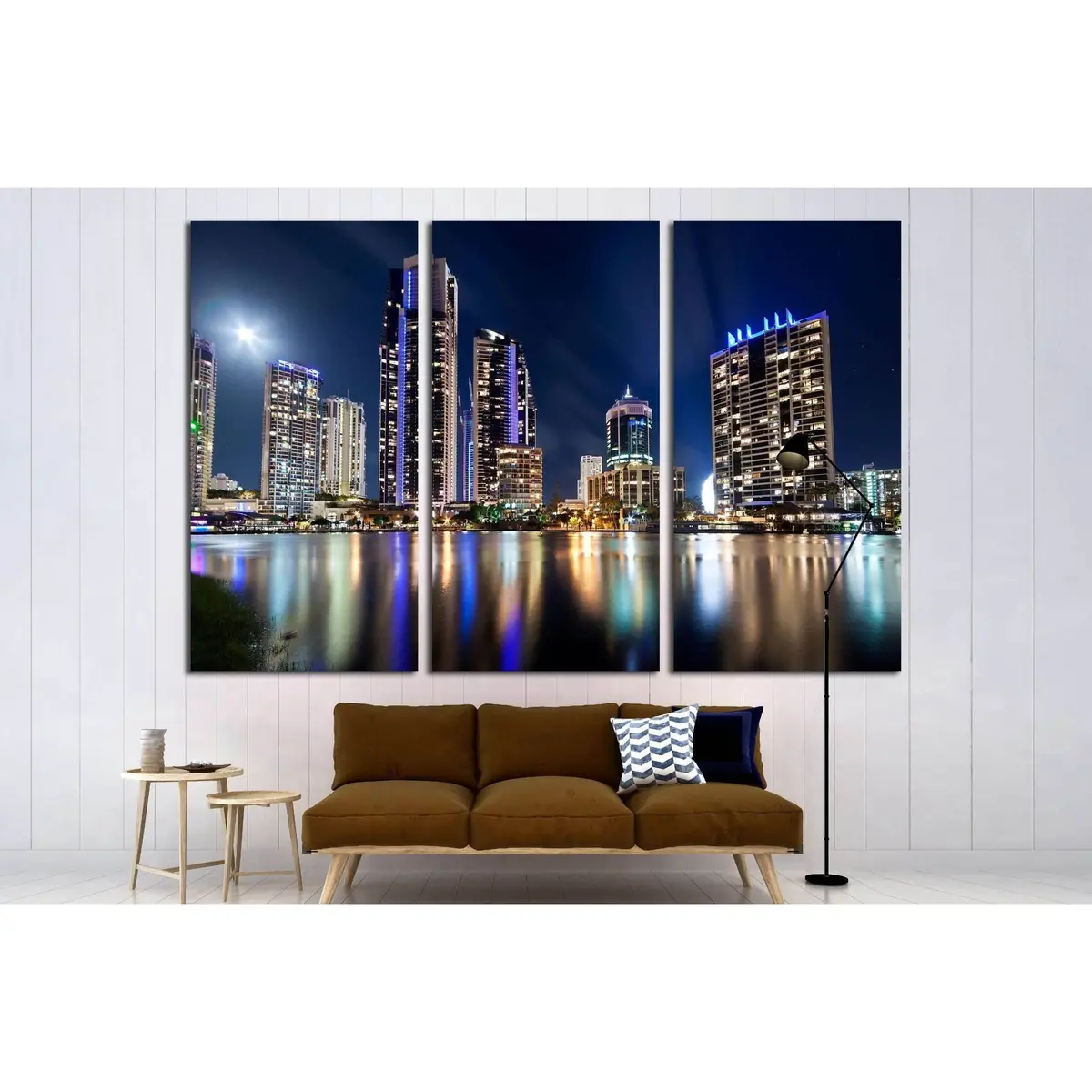 Australian Modern City At Night (Gold Coast) Queensland №2235 Ready To Hang Canvas Print 5