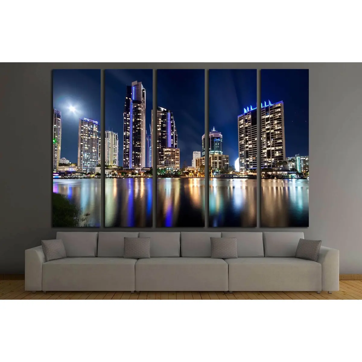Gold Coast Night Cityscape Canvas Art – Modern Queensland Wall Decor - Image 3
