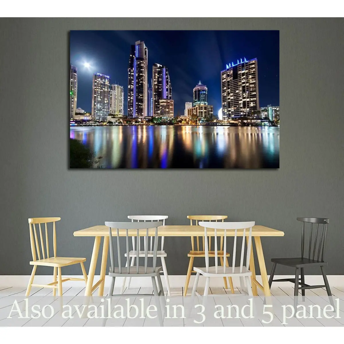 Australian Modern City At Night (Gold Coast) Queensland №2235 Ready To Hang Canvas Print 1