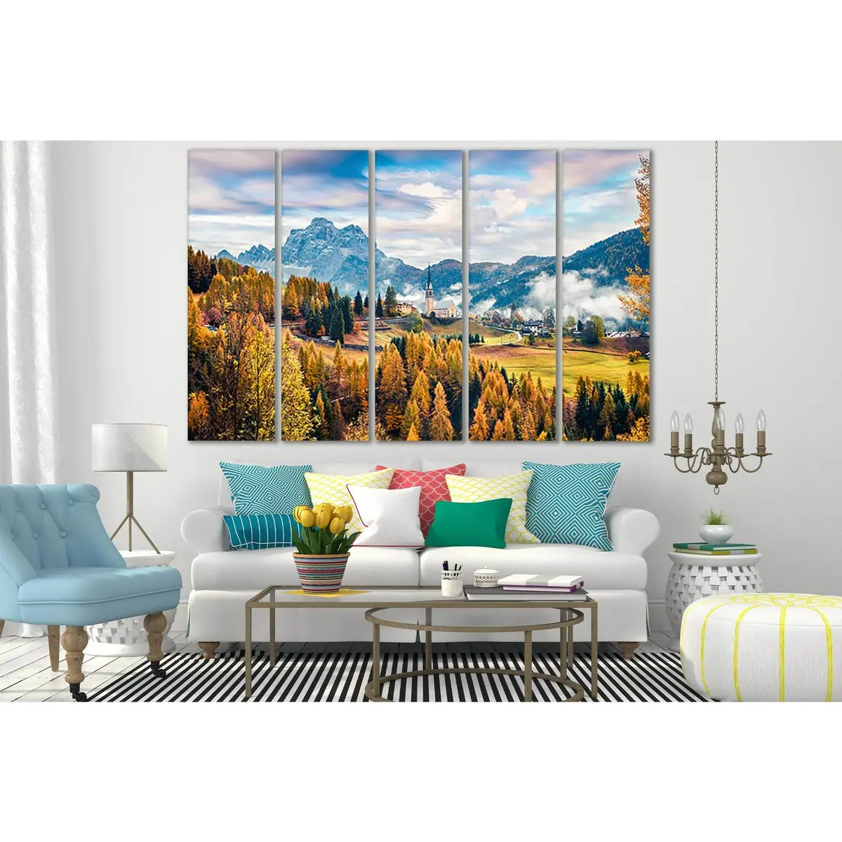 Autumn Church Art Print – Parrocchia di Selva Cadore Canvas Wall Decor - Image 3