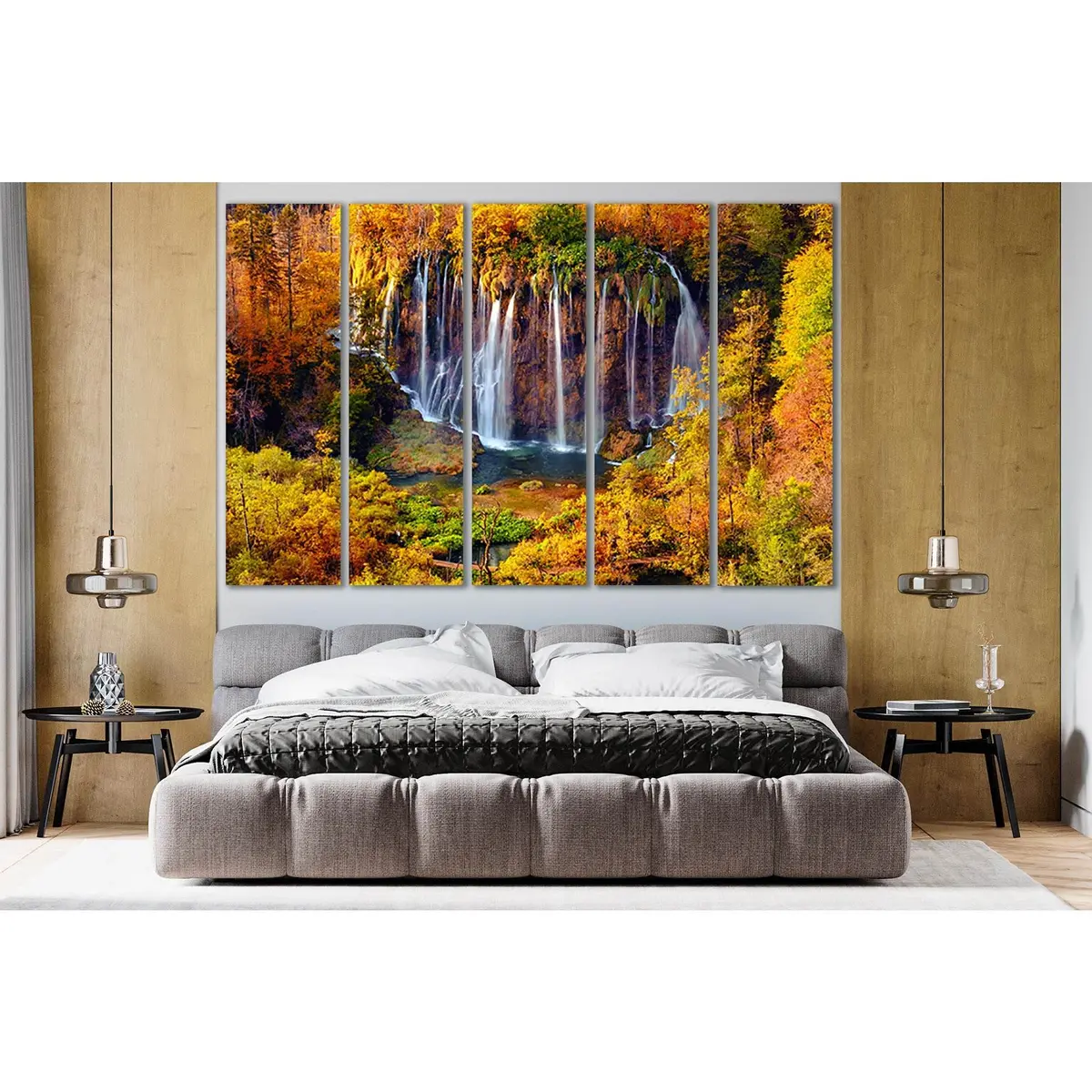 Sl480 Autumn Landscape Canvas Art Featuring a Serene Waterfall Scene
