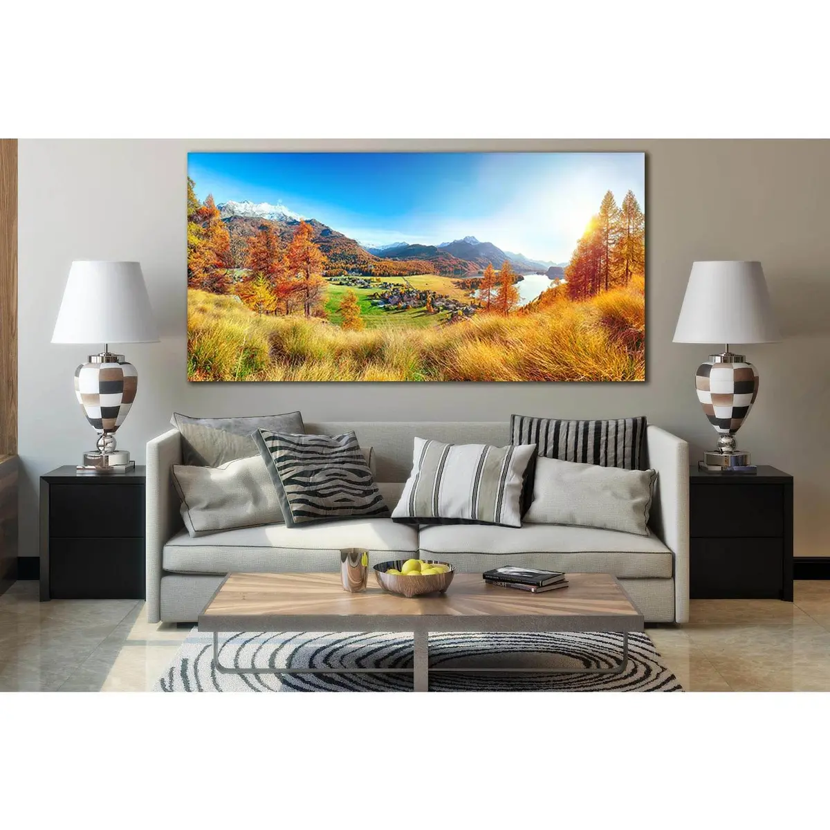 Autumn Panorama Over Sils Im Engadin №Sl649 Ready To Hang Canvas Print 1