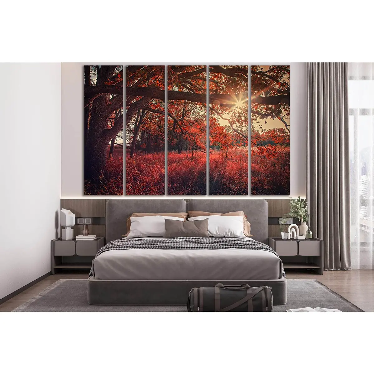 Ready-to-Hang Autumn Canvas Print Featuring Sunlit Trees