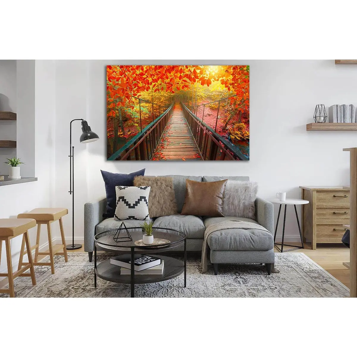 Autumn View With Wooden Bridge №Sl616 Ready To Hang Canvas Print 2