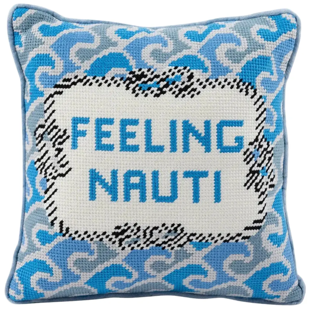 Furbish Cotton Needlepoint "Feeling Nauti" Statement Pillow - 11" X 11" 1