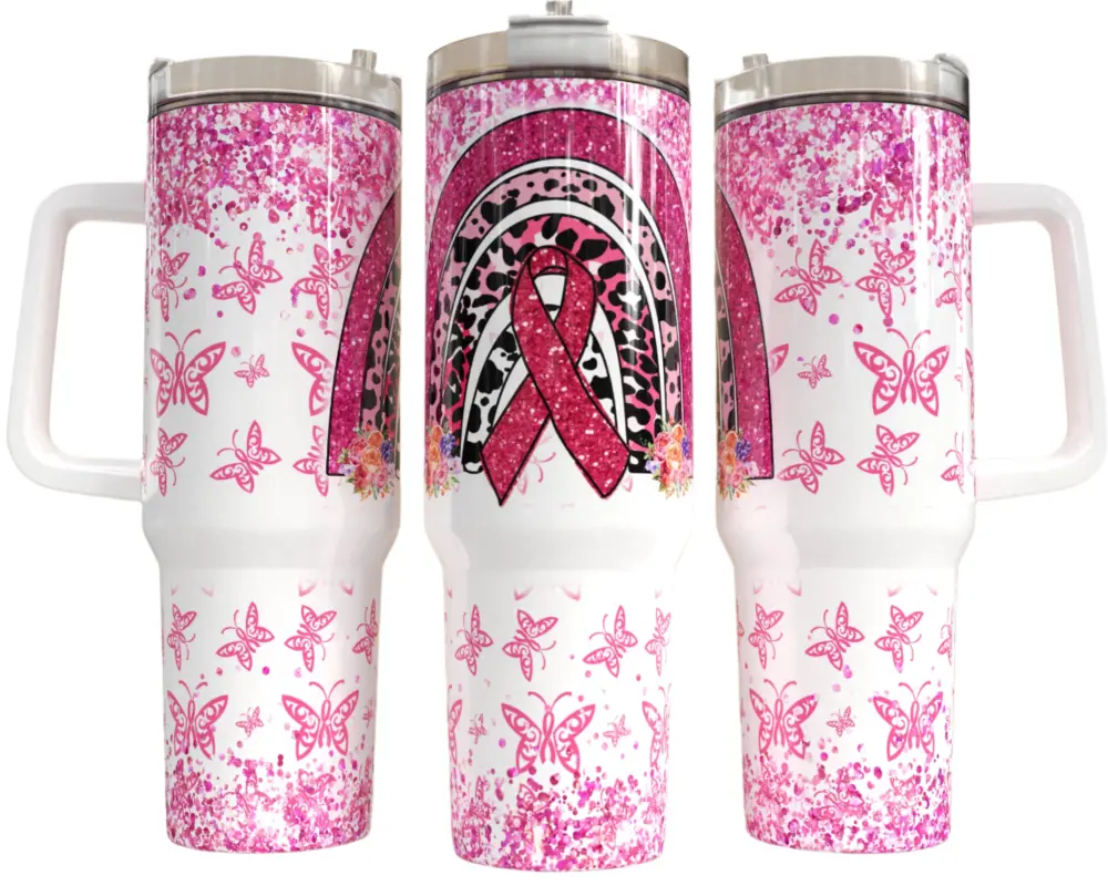 Jac Insulated Stainless Steel Tumbler (Breast Cancer Awareness) - 40 Oz. 1