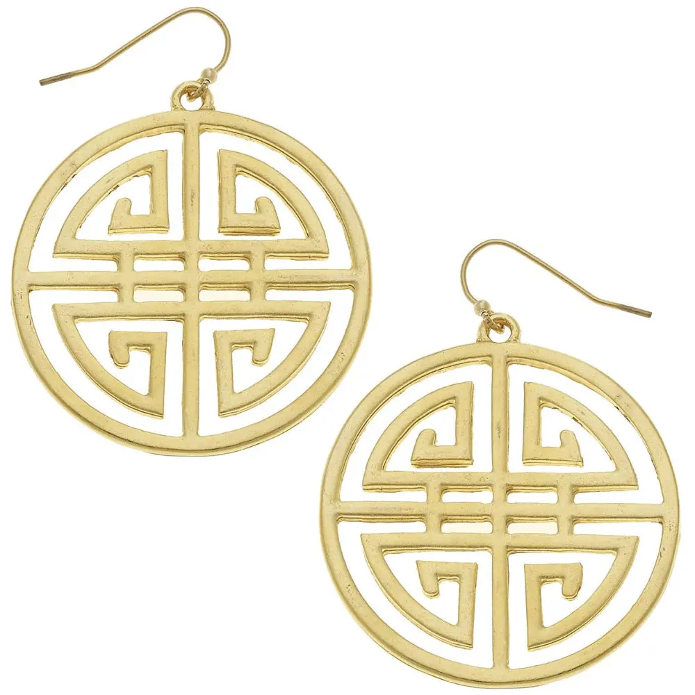 Susan Shaw Gold Round Medallion Cut-Out Earrings 1
