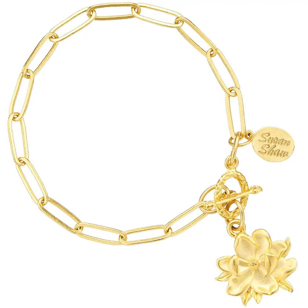 Susan Shaw Gold Magnolia Charm Paperclip Bracelet 1