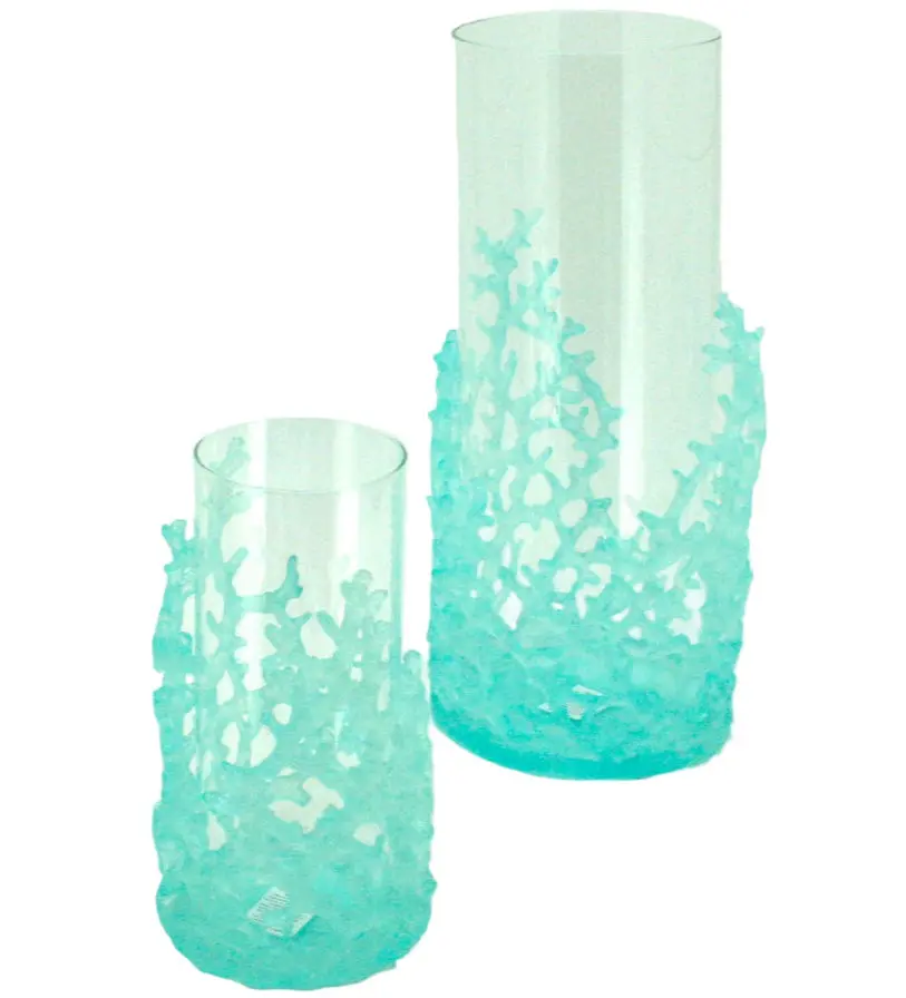 Modern Coastal Resin Hurricane Coral Glass Vase 1