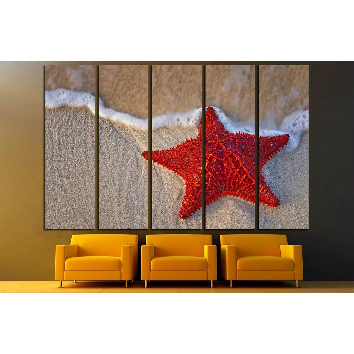 Bahamian Starfish Beach Scene with Ocean Waves — Ready-to-Hang Canvas Art Print #3027 - Image 3