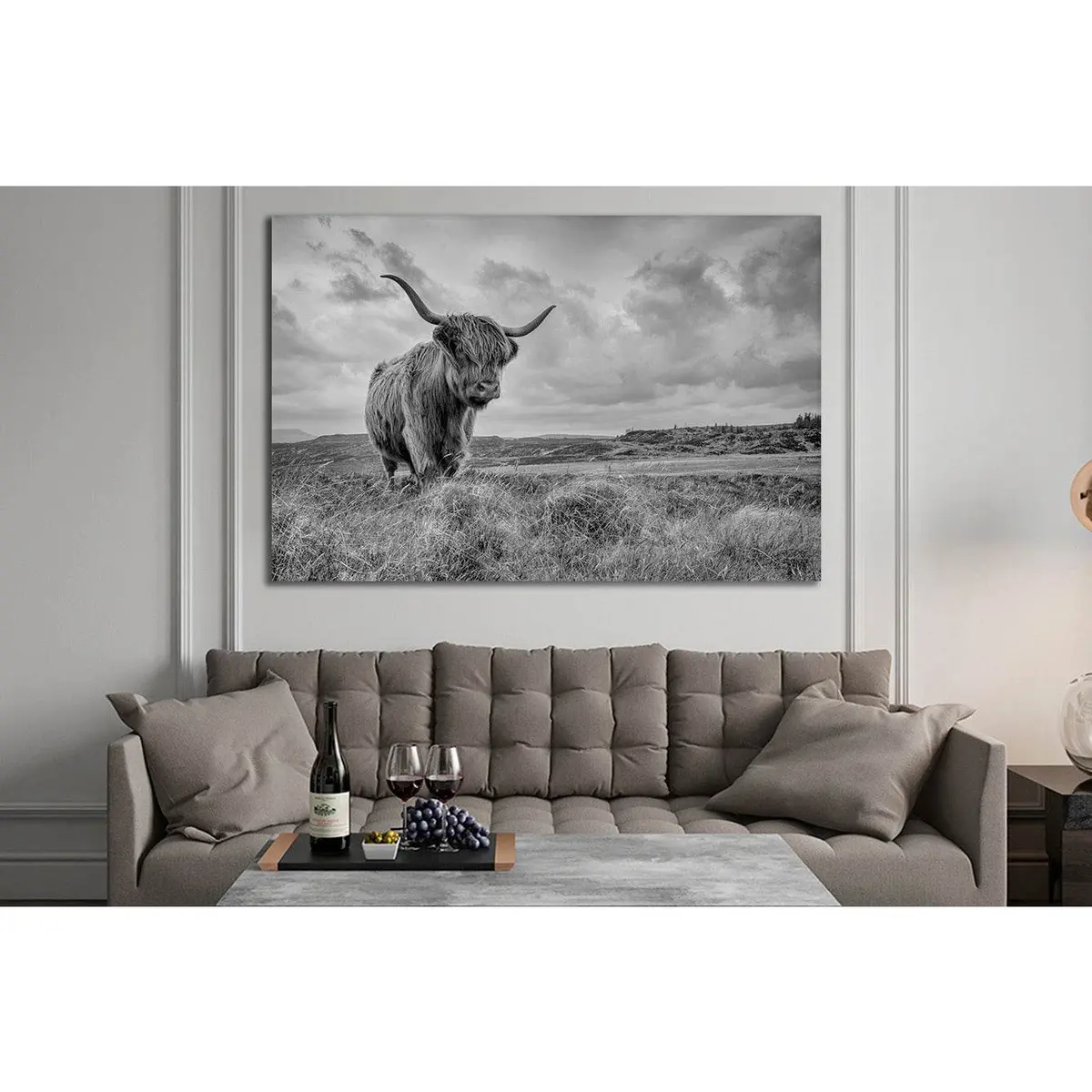 B&W Highland Cow №04125 Ready To Hang Canvas Print 1